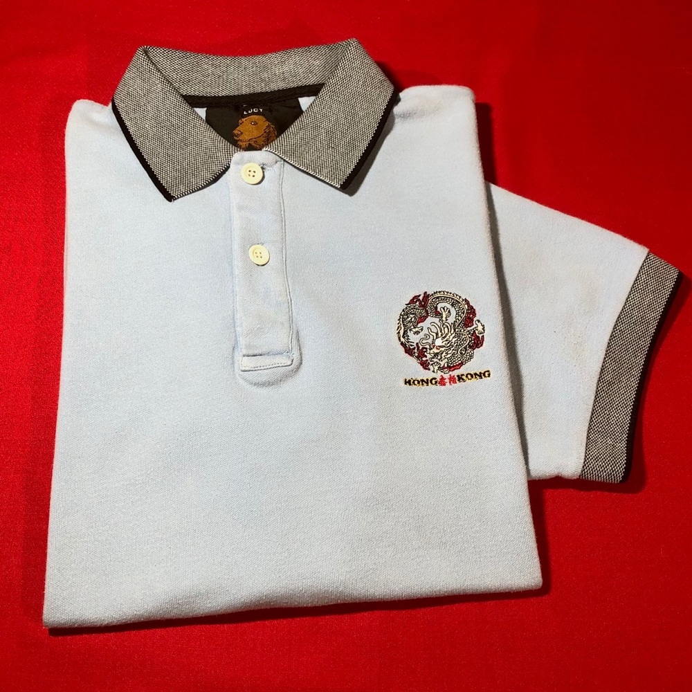 LUCY men polo tee shirt logo short sleeve blue L